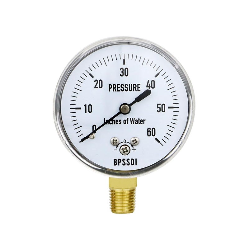 BPSSDI 0-60 Inches of Water Column Gauge, Low Pressure Gauge, Capsule Gauge, 304 Stainless Steel Case, 2.5" Dial Size, 1/4" NPT Lower Mount, Zero Adjustment, for Air Water Gas Pressure Test - Image 1